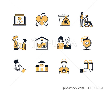 Help and care for those in need - line design style icons set 111986131