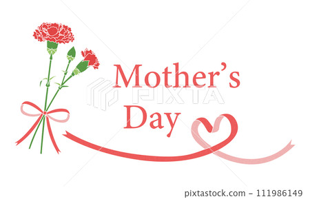 母親節，簡單插畫素材，康乃馨和心絲帶 111986149