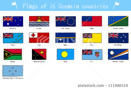 世界國旗，設置大洋洲 16 個國家，手繪風格 111986528