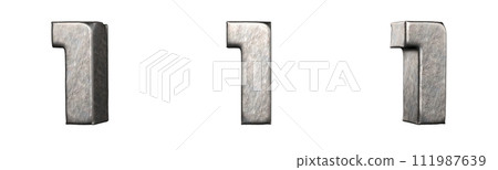 Number 1 (One) from a scratched iron numbers collection. Isolated. 3D Rendering 111987639