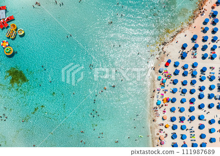 Overhead view of the most popular beach in Cyprus - Nissi beach Overhead view of the most popular beach in Cyprus - Nissi beach 111987689