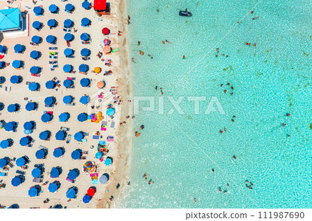 Top down view of Nissi beach, Agia Napa, Cyprus 111987690