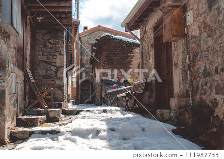 Street in mountainous village of Askas in winter. Nicosia District, Cyprus 111987733