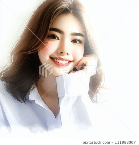 這是一幅由 AI 生成的水彩風格美麗女子插圖圖像。它非常可愛而且透明。 111988007