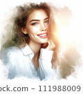 這是一幅由 AI 生成的水彩風格美麗女子插圖圖像。它非常可愛而且透明。 111988009