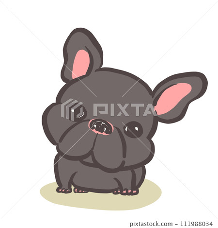 Cute black French bulldog sitting and tilting its head 111988034