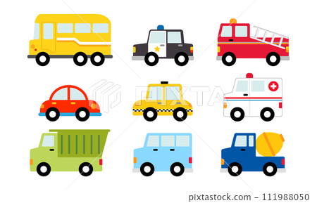 Collection of flat style cute cars 111988050