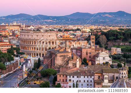 Rome, Italy overlooking the Roman Forum and Colosseum 111988593