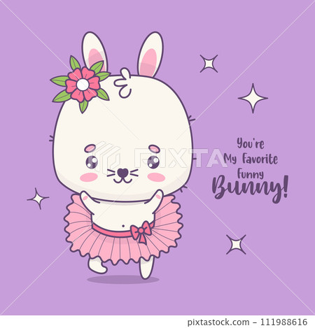 Cute bunny girl ballerina. Funny kawaii animal character. Vector illustration. Kids collection. Cute bunny girl ballerina. Funny kawaii animal character. Vector illustration. Kids collection. 111988616