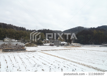View of landscape Yufuin village in the winter after snow fall View of landscape Yufuin village in the winter after snow fall 111988697