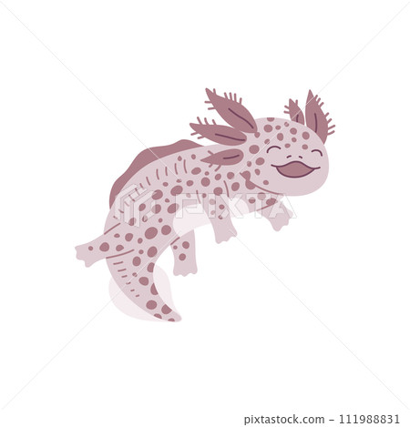 Cute axolotl funny pink Mexican salamander, flat vector illustration isolated. Cute axolotl funny pink Mexican salamander, flat vector illustration isolated. 111988831