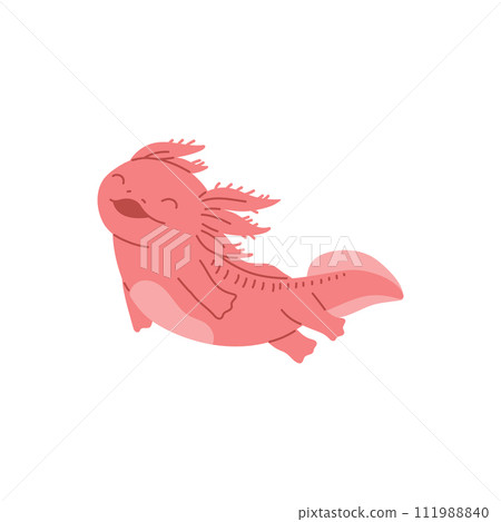 Cute kawaii flying baby axolotl, cartoon flat vector illustration isolated. 111988840
