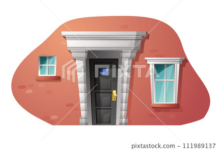 European facade with closed door flat vector vector illustration isolated. European facade with closed door flat vector vector illustration isolated. 111989137