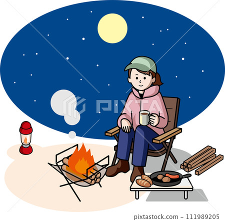 woman camping at night woman camping at night 111989205