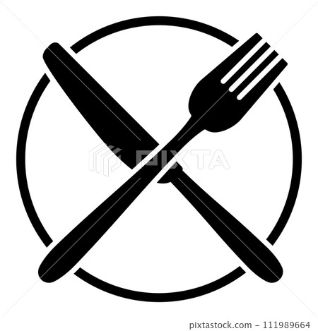 盤子上重疊的刀叉剪影圖標 盤子上重疊的刀叉剪影圖標 111989664