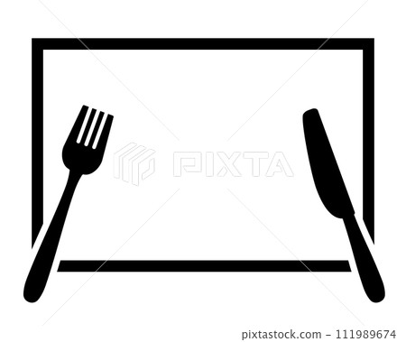 桌布上設定的刀叉輪廓圖標 111989674