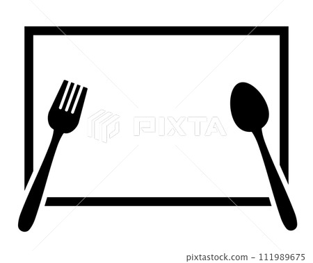桌布上設定的湯匙和叉子輪廓圖標 111989675