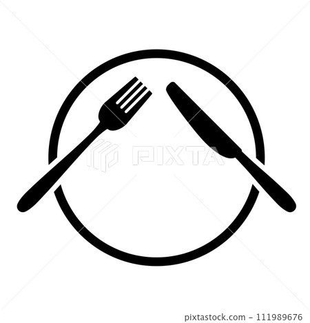 盤子上重疊的刀叉剪影圖標 111989676