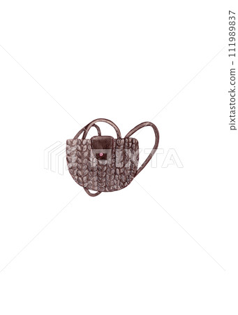Woven bag. Traveler's backpack. Watercolor cartoon 111989837