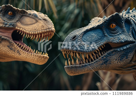 An ancient extinct animal dinosaur in an ancient forest 111989886