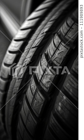 Car tires close-up on black background 111989893