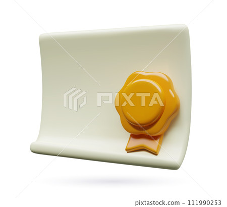 3d license certificate or diploma icon with stamp and ribbon cute minimal three dimensional object 111990253