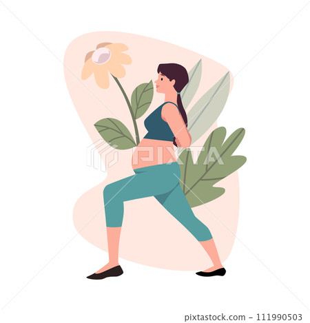 Prenatal stretching, pregnant woman vector illustration 111990503