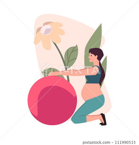 Pregnant woman, fitness ball exercise vector illustration 111990515