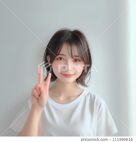 Beautiful woman in peace smiling as a teenager 111990616