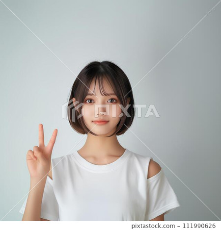 Beautiful woman in peace smiling as a teenager 111990626