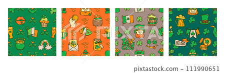 St Patrick day doodle style hand-drawn seamless pattern 111990651