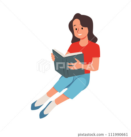 Illustration of a teenage girl engaged in sitting reading a book. Illustration of a teenage girl engaged in sitting reading a book. 111990661