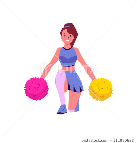 Cheerleader dancing and cheering her team, flat vector illustration isolated. 111990688