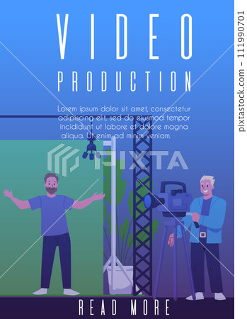 Television studio movie or video production, recording process, multimedia and film industry cartoon vector poster 111990701