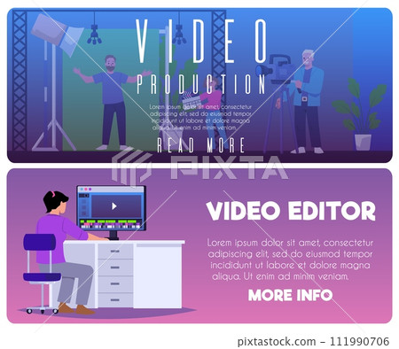 Video creation and editing, set of vector banners with place for text. 111990706