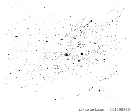 Abstract black grunge texture with paint splashes. Black paint splatter isolated on white background. Water splash silhouette vector texture overlay. 111990820
