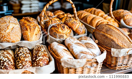 AI-generated content. Artisan Bread Selection in Baskets 111990883