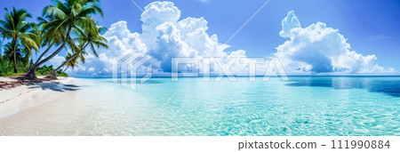 AI-generated content. Panorama of a serene tropical beach 111990884
