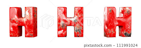 Letter H from Red scratched metallic letters alphabet collection set. Isolated. 3D Rendering Letter H from Red scratched metallic letters alphabet collection set. Isolated. 3D Rendering 111991024