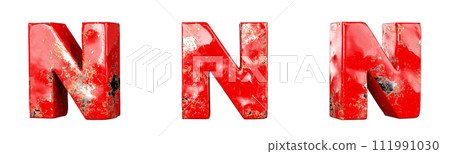Letter N from Red scratched metallic letters alphabet collection set. Isolated. 3D Rendering 111991030