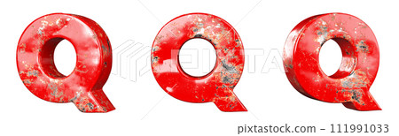 Letter Q from Red scratched metallic letters alphabet collection set. Isolated. 3D Rendering 111991033