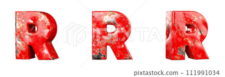 Letter R from Red scratched metallic letters alphabet collection set. Isolated. 3D Rendering 111991034