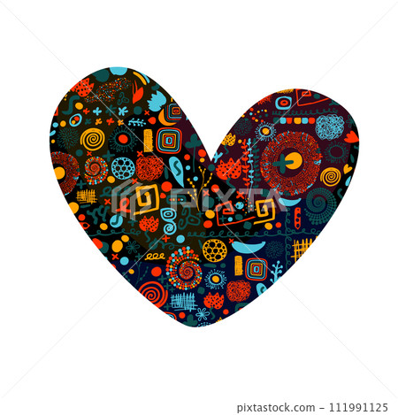 Heart made of geometric different shapes. hand drawing. Happy Valentine's Day. Not AI. Vector illustration Heart made of geometric different shapes. hand drawing. Happy Valentine's Day. Not AI. Vector illustration 111991125