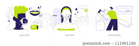 Dental jewelry abstract concept vector illustrations. Dental jewelry abstract concept vector illustrations. 111991180