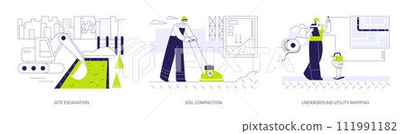 Commercial construction process abstract concept vector illustrations. Commercial construction process abstract concept vector illustrations. 111991182
