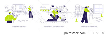Construction site preparation abstract concept vector illustrations. Construction site preparation abstract concept vector illustrations. 111991183