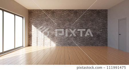 An empty room with brick wall and wooden floor 3d render illustration An empty room with brick wall and wooden floor 3d render illustration 111991475