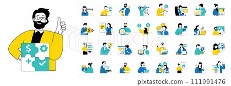 Digital business concept with character situations mega set in flat web design. Bundle of scenes people developing e-business, chatting with clients, make advertising online. Vector illustrations. Digital business concept with character situations mega set in flat web design. Bundle of scenes people developing e-business, chatting with clients, make advertising online. Vector illustrations. 111991476