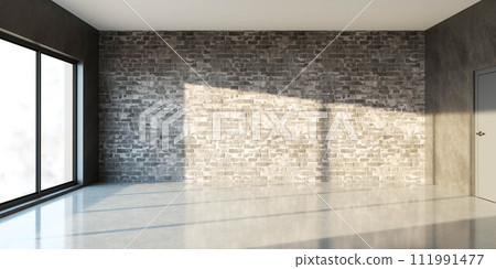 An empty room with a door and a brick wall 3d render illustration 111991477