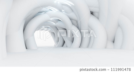 a white fuuristic tunnel 3d render illustration 111991478
